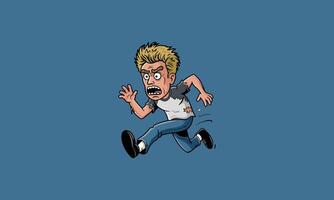 Panicked man running in fear with a terrified expression vector