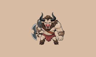 Fierce minotaur warrior wielding a double-headed axe. vector