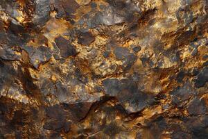 Golden background. Gold nuggets and rocks with cracks. Neural network photo