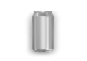 Overhead view of can of soda on white background photo