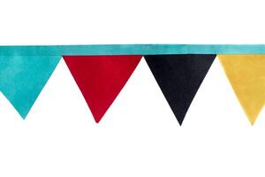 Vibrant Paper Bunting Flags on White Background. Perfect for Party and Celebration Decor photo
