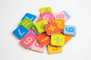 Math number colorful on white background, education study mathematics learning teach. photo