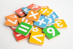 Math number colorful on white background, education study mathematics learning teach. photo