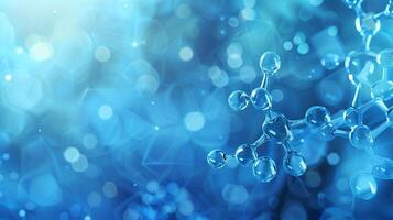 Molecules DNA technology with polygonal shapes on blue background with top copy space. photo