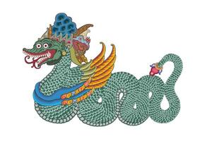 Anantaboga wayang puppet, dragon, snake character, Indonesian shadow puppet show, illustration style. vector