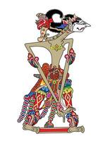 Wayang kulit puppet, Setiyoko character, Indonesian puppet shadow show, illustration style. vector