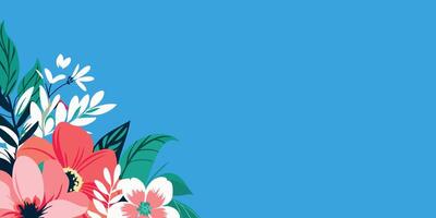 Flowers on blue background with a space for text vector
