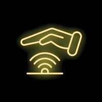 Hand hovering over sensor sending wifi signal neon style icon vector