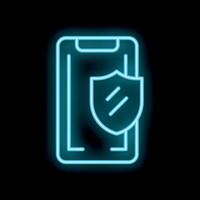Neon icon of smartphone showing mobile security concept vector