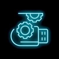 Neon icon of automated file transfer with gears working vector