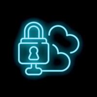 Neon padlock icon representing cloud computing security vector