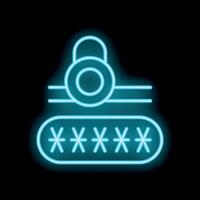 Neon padlock protecting password with seven asterisks on black background vector