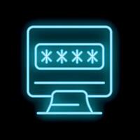 Neon blue computer screen showing password stars on black background vector