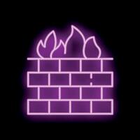 Neon firewall icon depicting cyber security with purple backlight vector