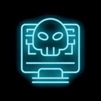 Neon blue skull displaying on computer screen symbolizing cyber threat vector