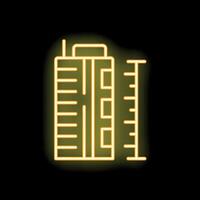 Neon icon of building construction and measuring tape on black background vector