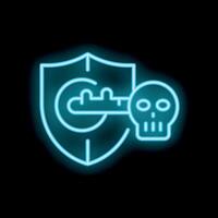 Neon cyber security icon showing shield protecting from malware virus vector