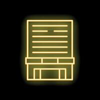 Glowing neon sign depicting a building with a large sign on top vector