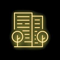 Glowing neon icon of two buildings with trees representing a city park vector