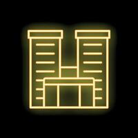 Glowing yellow neon icon of a building at night vector