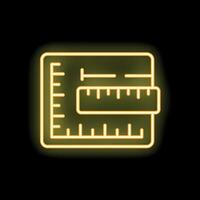 Yellow neon icon of a ruler measuring a sheet of paper vector