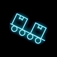Neon blue conveyor belt with cardboard boxes moving on it on black background vector