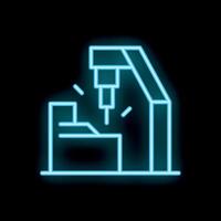 Neon icon of cnc milling machine processing metal workpiece vector