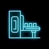 Neon conveyor belt carrying boxes moving through processing machine vector