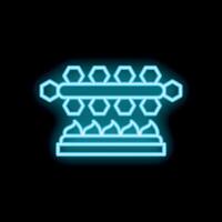 Neon icon of automated vertical farm with plants growing under led lamps vector