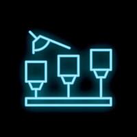 Neon style icon representing a robotic arm picking up a product in a smart factory vector
