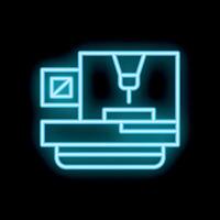 Neon icon of a cnc milling machine representing industry 4.0 vector