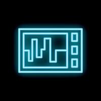 Neon icon of a device displaying growing statistics on black background vector