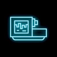 Neon icon of a milling machine displaying data on its screen vector