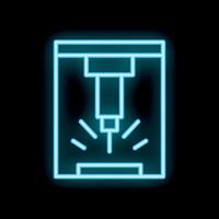 Neon icon of a laser cutting machine operating on material vector