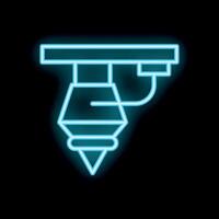Neon icon of industrial hopper with granules or powder hanging on beam vector