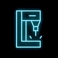 Neon icon of a laser cutting machine working with sparks flying vector