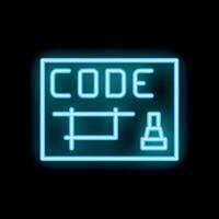 Neon icon of software development representing code writing process vector
