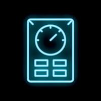 Neon icon of a measurement device with buttons and a circular display vector