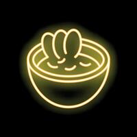 Neon sign showing steaming hot soup in bowl vector