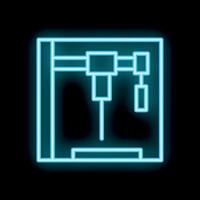 Neon 3d printer printing object icon glowing on black background vector