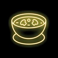 Neon sign showing steaming bowl of soup with mushrooms vector