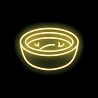 Neon sign of a bowl of soup on a black background vector