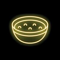 Neon sign of a bowl of soup glowing on black background vector