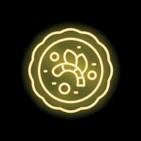 Glowing neon line icon of a banana pancake with syrup, isolated on a black background vector