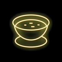 Neon sign of a bowl of soup on black background vector