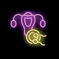 Neon icon of female reproductive system showing fertilization process vector