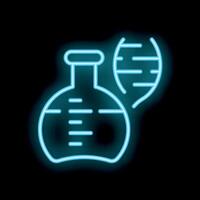 Neon icon of erlenmeyer flask and dna strand representing genetic research vector
