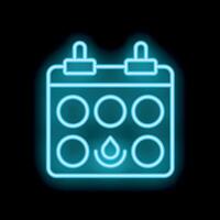 Neon blue menstrual calendar with marked days and drop for period tracking vector