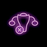 Neon sign showing uterus with cross mark on black background vector