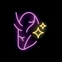 Neon human ear with shining sparkles representing excellent hearing on black background vector